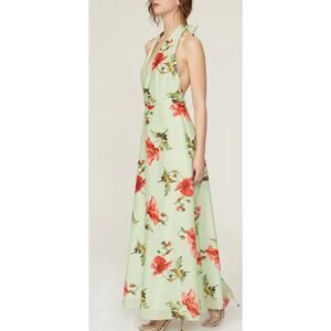 LK Bennett London Kristen Pistachio Poppy Cotton-Silk Backless Dress, Size 10